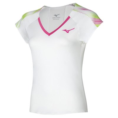 Camisa Mizuno Printed Tee Mujer - Blancos / Fucsia - Chile M102AKLXTI